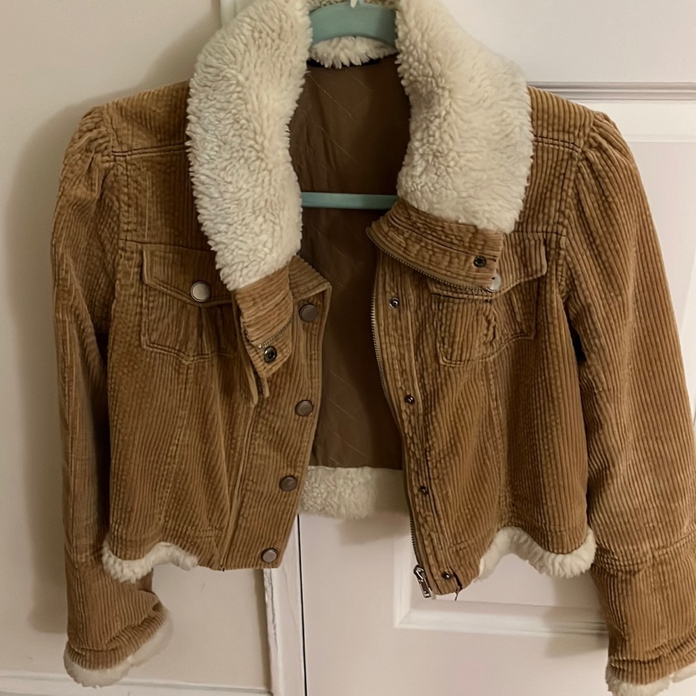 Camel corduroy fur jacket